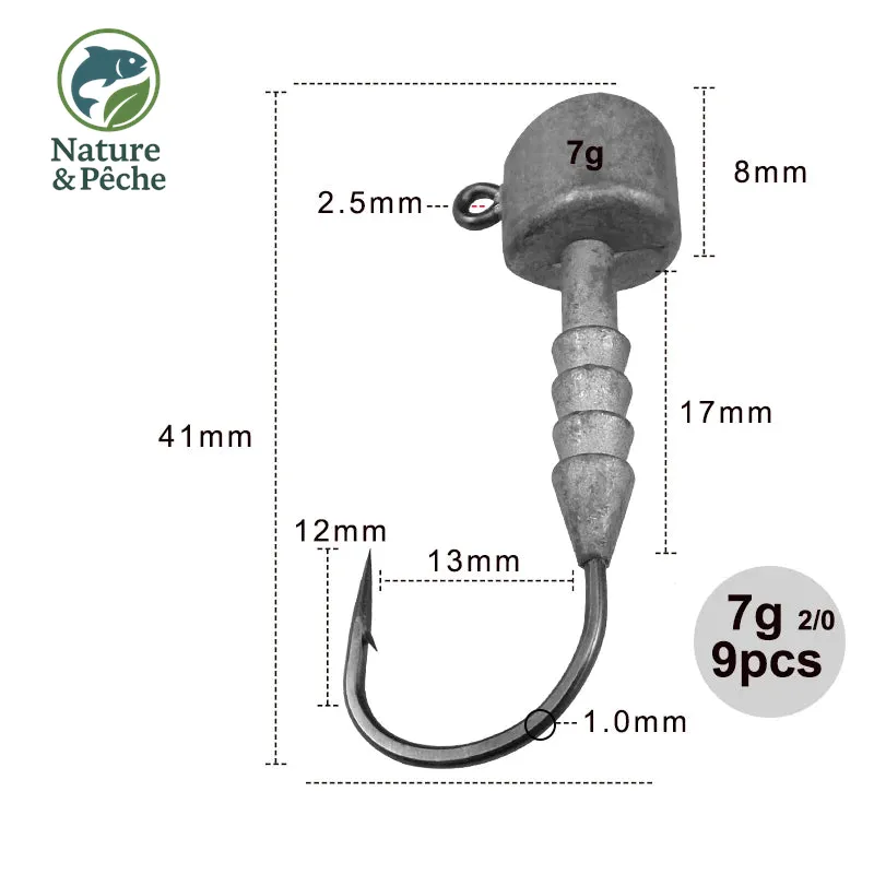 Têtes plombées KESFishing Jig 002 – 5 à 10 g, hameçon fort pour leurres souples