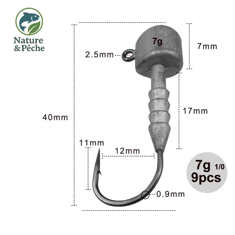 Têtes plombées KESFishing Jig 002 – 5 à 10 g, hameçon fort pour leurres souples
