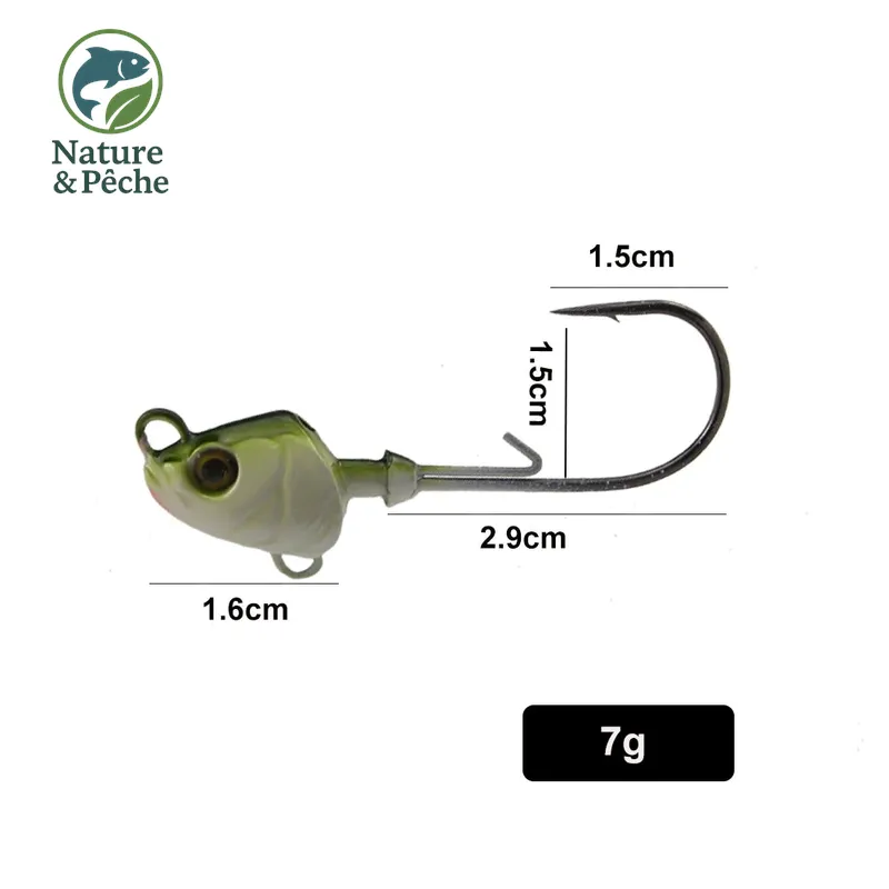 Pack de 4 têtes plombées KESFishing JH004 – 7 g avec hameçons 1/0 et coloris attractifs pour leurres souples