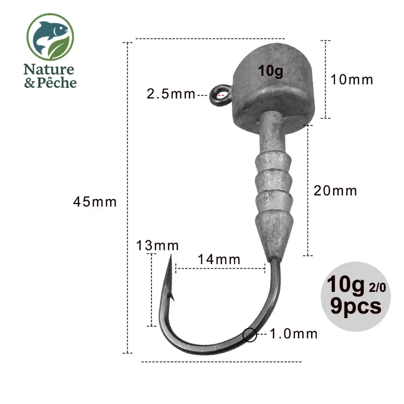 Têtes plombées KESFishing Jig 002 – 5 à 10 g, hameçon fort pour leurres souples