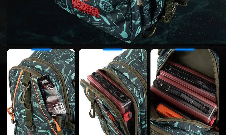 Sac à dos de pêche KINGDOM 37×25×14 cm – Waterproof, 2 couches, pour pêche, randonnée et outdoor