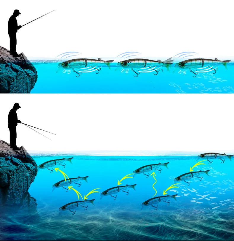 Leurre flottant articulé KINGDOM 120 mm – Swimbait Minnow 3D, parfait pour brochets, truites et bars