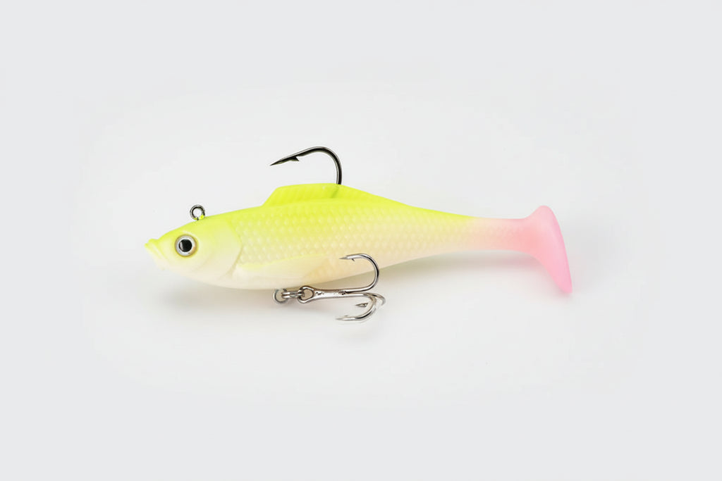 Pack Leurres Souples Brochet – 4 Swimbaits MEREDITH Sélection Nature & Pêche