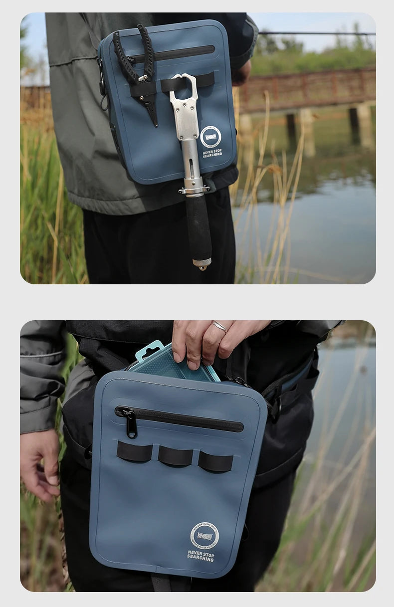 Sac de pêche KINGDOM IPX8 – Étanche, multifonction, porté épaule/ceinture/jambe, grande capacité 420D TPU
