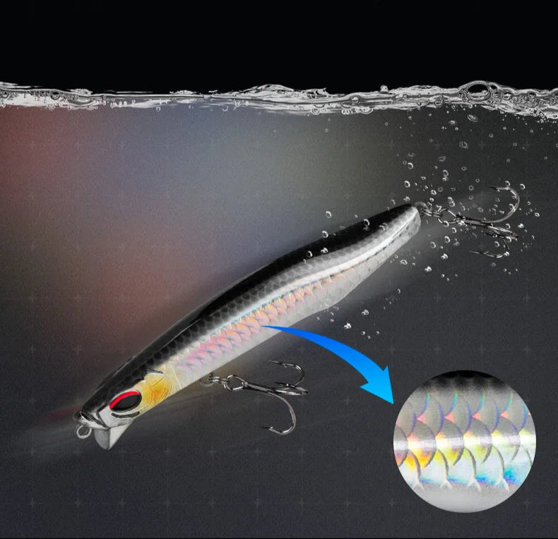Leurre pencil sinking KINGDOM 70 à 95 mm – nage vibrante, longue portée, pour carnassiers en eau douce ou salée