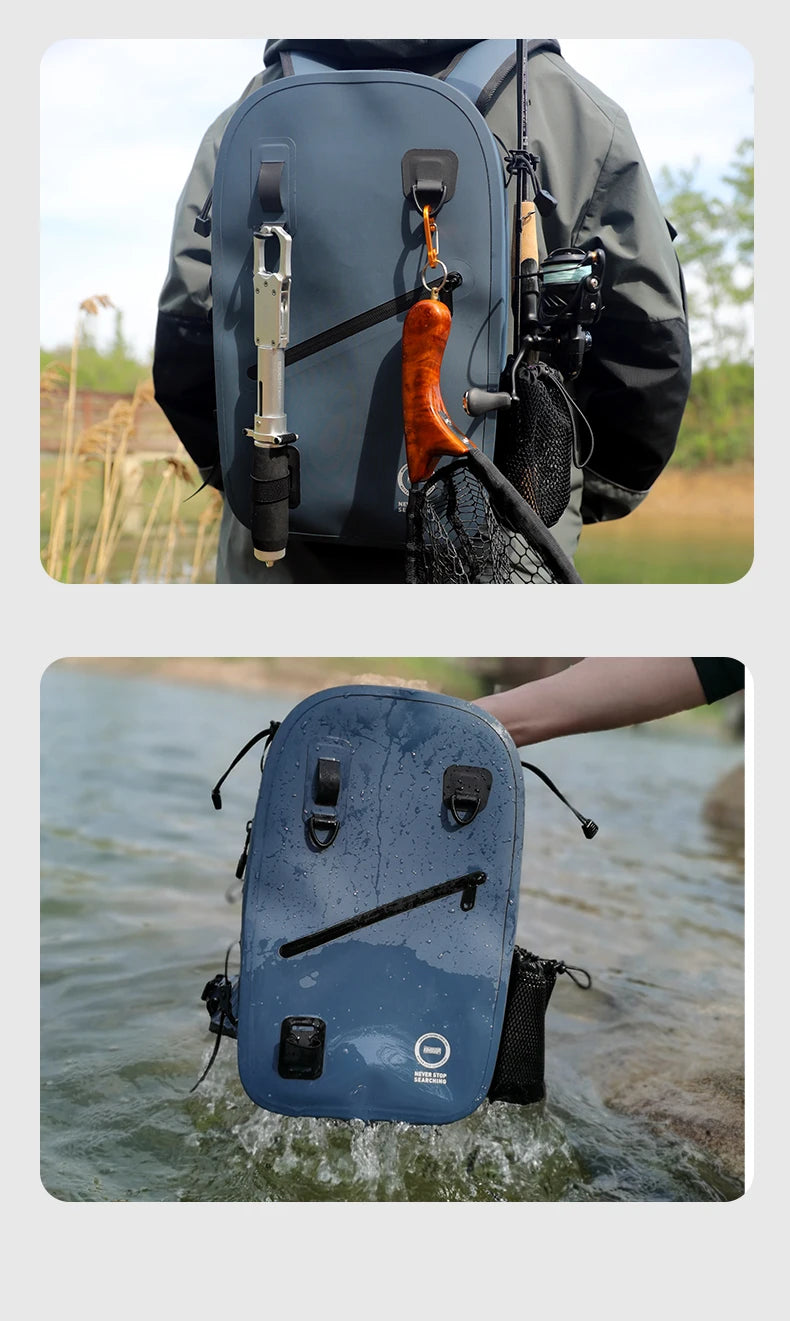 Sac de pêche KINGDOM IPX8 – Étanche, multifonction, porté épaule/ceinture/jambe, grande capacité 420D TPU