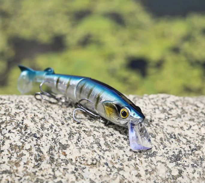 Leurre flottant articulé KINGDOM 120 mm – Swimbait Minnow 3D, parfait pour brochets, truites et bars