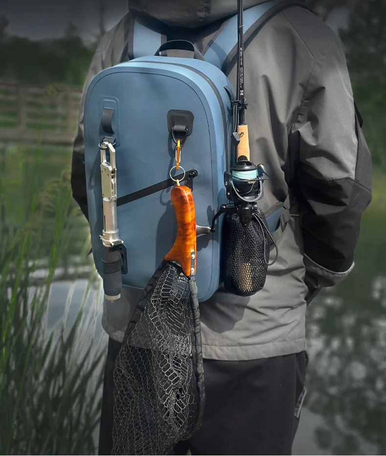 Sac de pêche KINGDOM IPX8 – Étanche, multifonction, porté épaule/ceinture/jambe, grande capacité 420D TPU