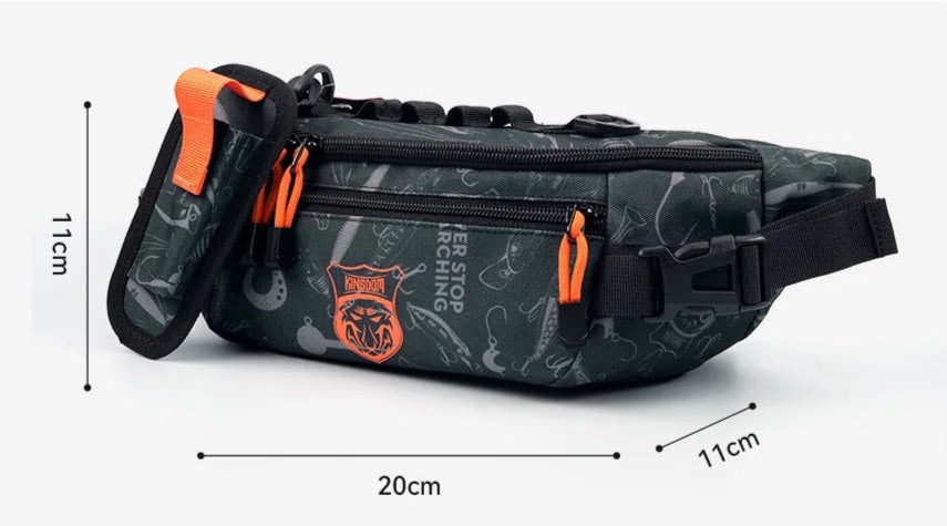 Sac de pêche KINGDOM 20×11×11 cm – Sac banane/poitrine waterproof, tactique & multifonction