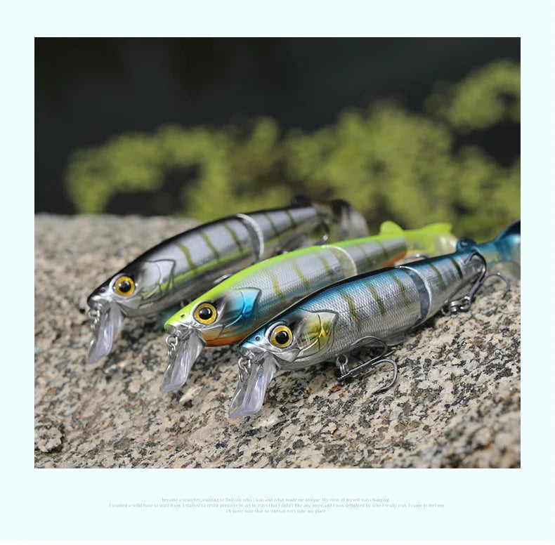 Leurre flottant articulé KINGDOM 120 mm – Swimbait Minnow 3D, parfait pour brochets, truites et bars