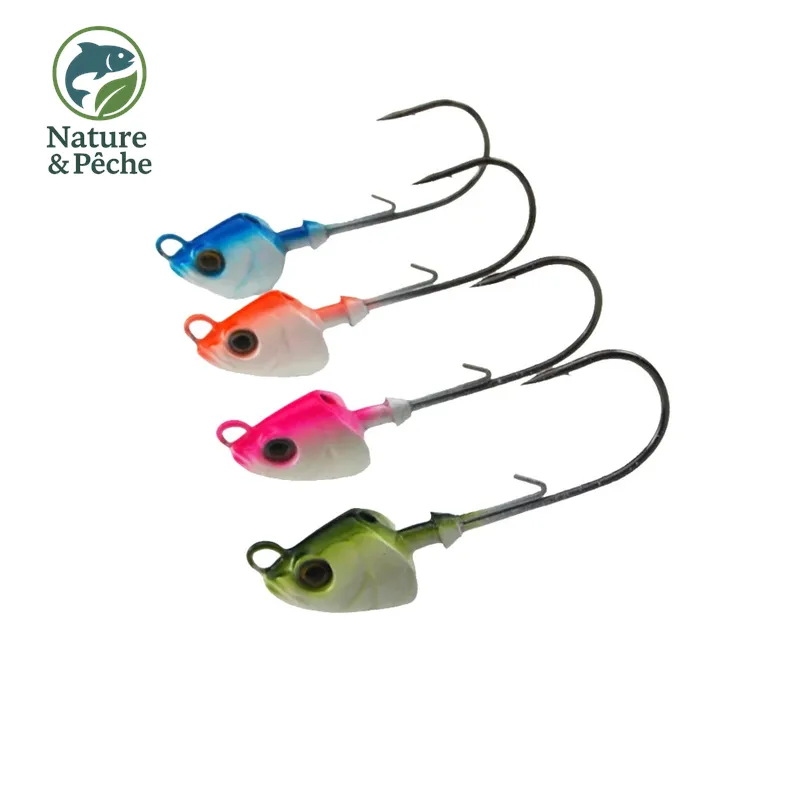 Pack de 4 têtes plombées KESFishing JH004 – 7 g avec hameçons 1/0 et coloris attractifs pour leurres souples